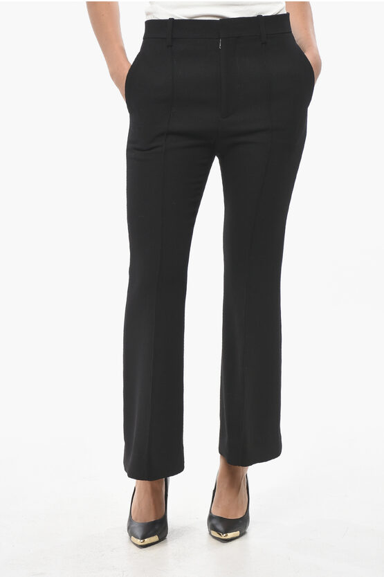 Bottega Veneta Wool Flared Fit Pants With Belt Loops In Black
