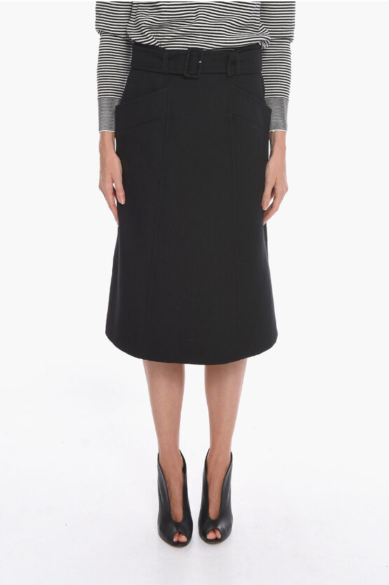 Chloé Wool Flared Skirt With Belt In Black