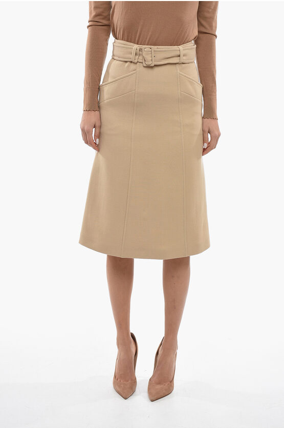 Chloé Wool Flared Skirt With Belt In Neutral