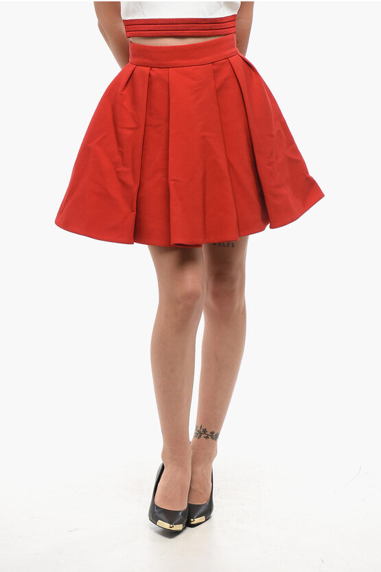 Balmain Wool Flared Skirt In Red