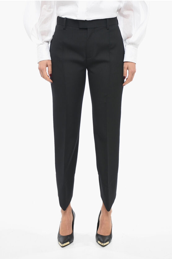 Bottega Veneta Wool Front-pleated Trousers With Curved Design In Blue