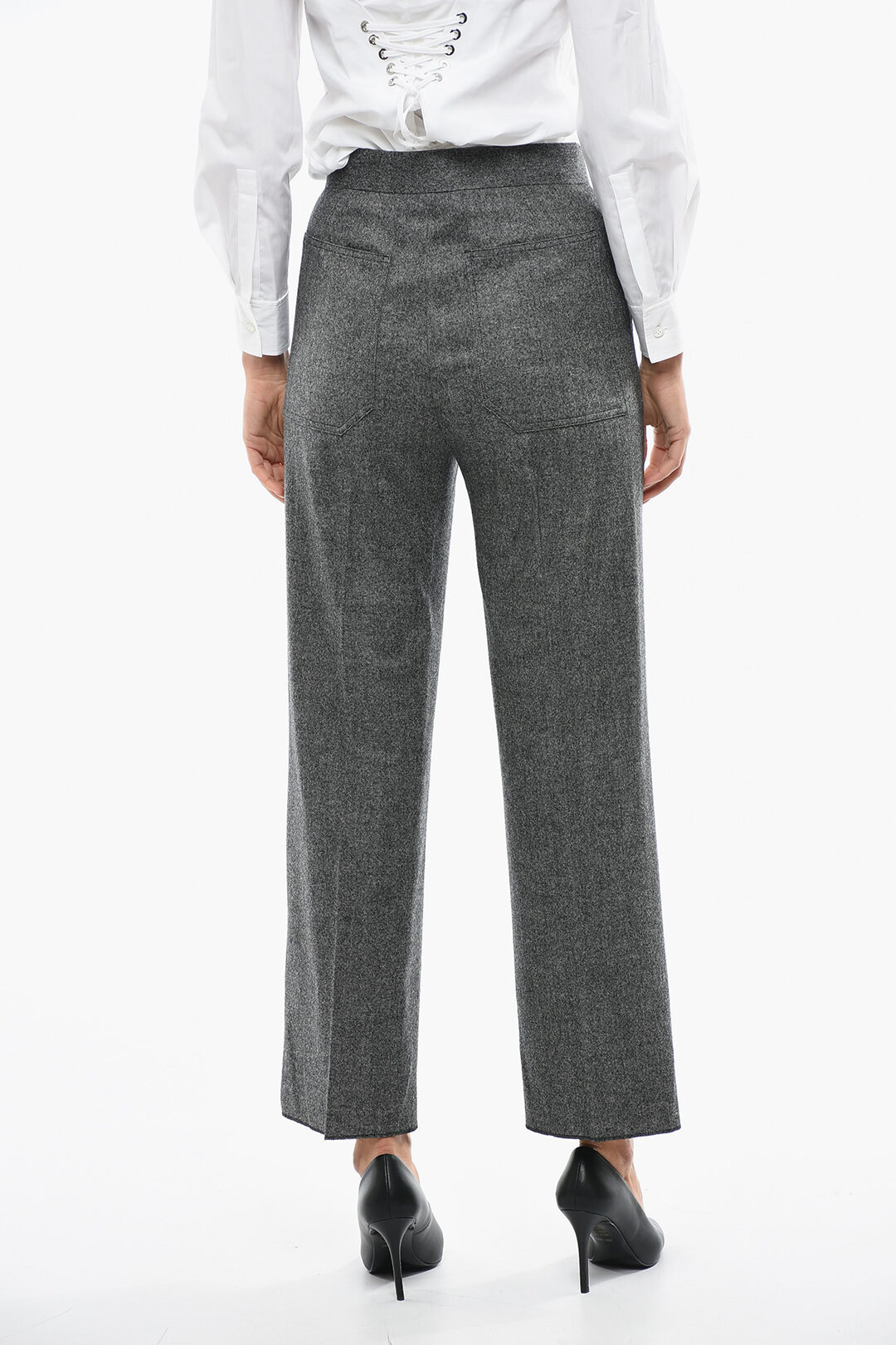 Max Mara Wool Front-pleated Trousers with Hopsack Pattern women ...
