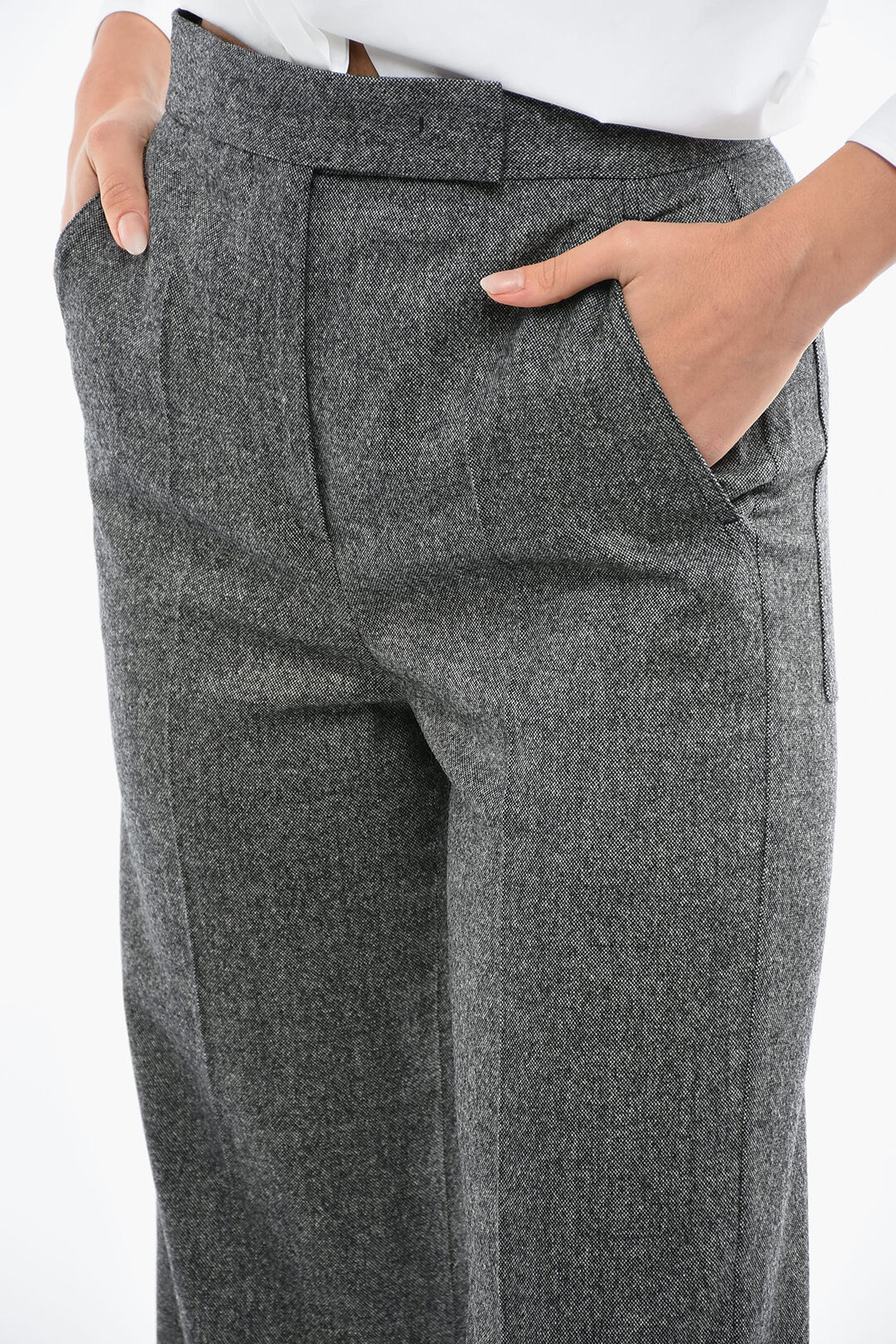 Max Mara Wool Front-pleated Trousers with Hopsack Pattern women ...