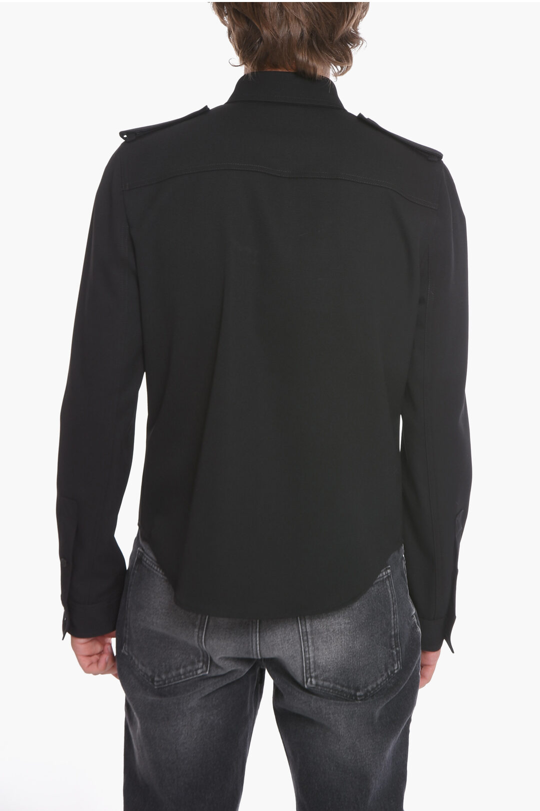 Bottega Veneta Wool-grain-de-poudre Military Shirt with Triangle