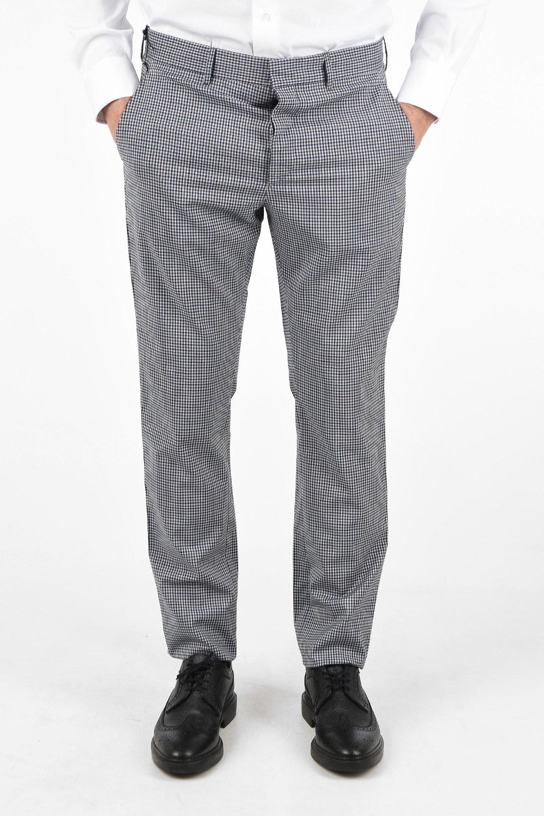 Wool Gun Club Check Straight Fit Pants with Hidden Closure