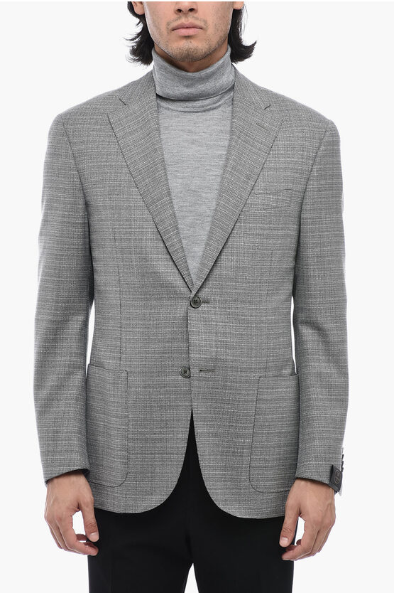 Shop Corneliani Wool Half-lined Blazer With Hopsack Motif