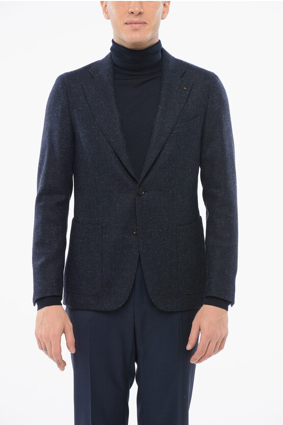 Corneliani Wool Half-lined Single Breasted Blazer With Patch Pockets In Blue