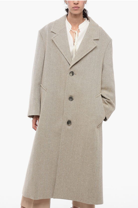 Shop Ami Alexandre Mattiussi Wool Herringbone Coat