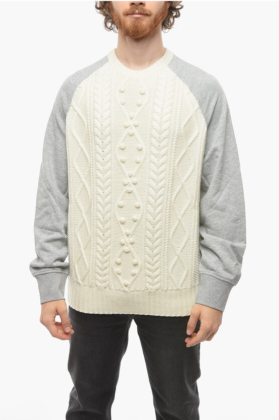 Neil Barrett Wool Hybrid Pullover With Jersey Sleeves In White
