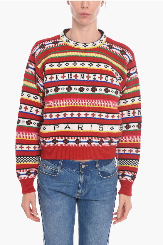 Shop Kenzo Wool-jacquard Crewneck Sweater