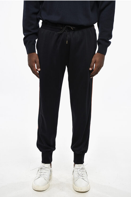 Paul Smith Wool Joggers With Multicolor Side Bands In Black