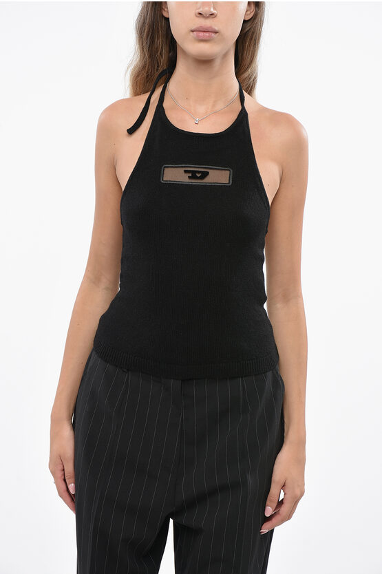 Diesel Wool Jupa Halterneck Top With Tulle Detail In Black