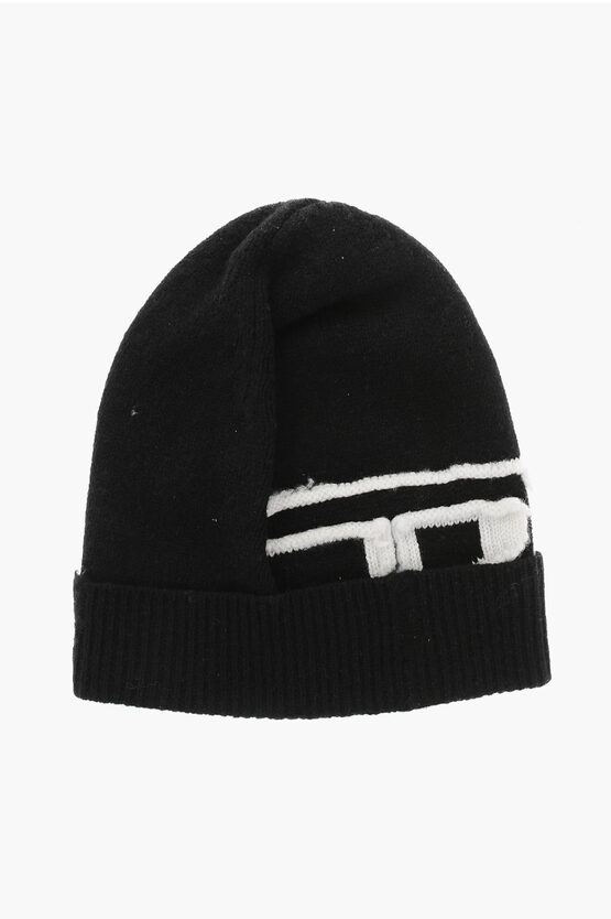 Diesel Wool K-peel Beanie With Contrast Monogram In Black