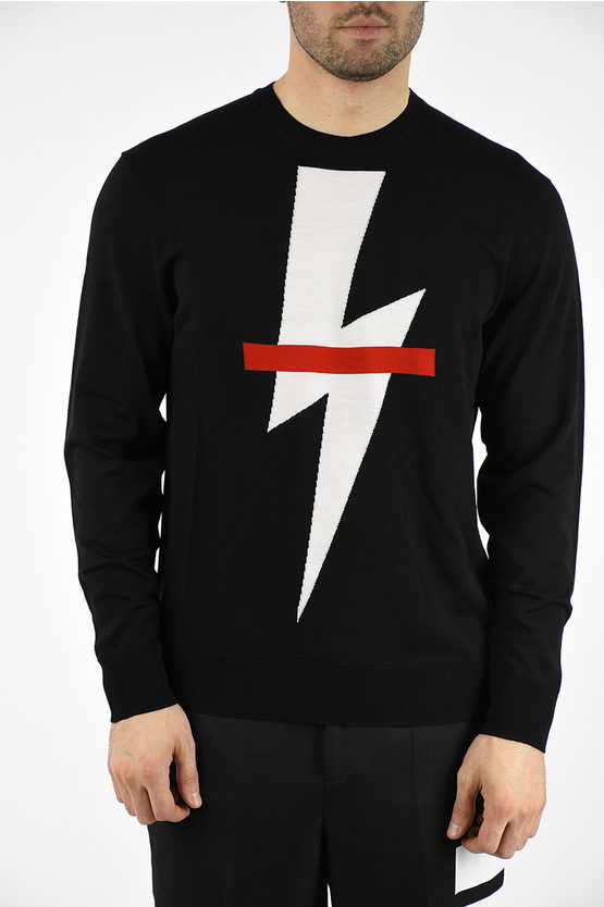 Neil Barrett Wool Lightning Sweater In Black