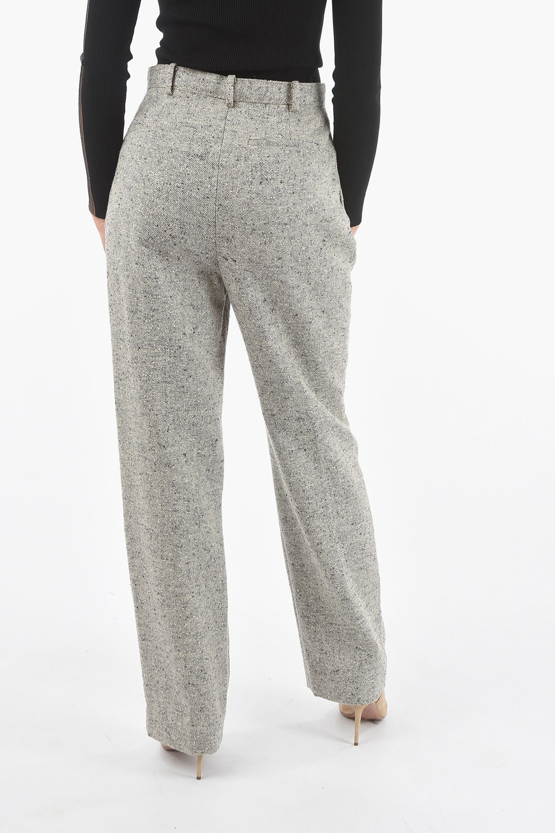 Tory Burch Wool Linen-blend High-waisted Wide-leg Pants with Double-pleat  women - Glamood Outlet