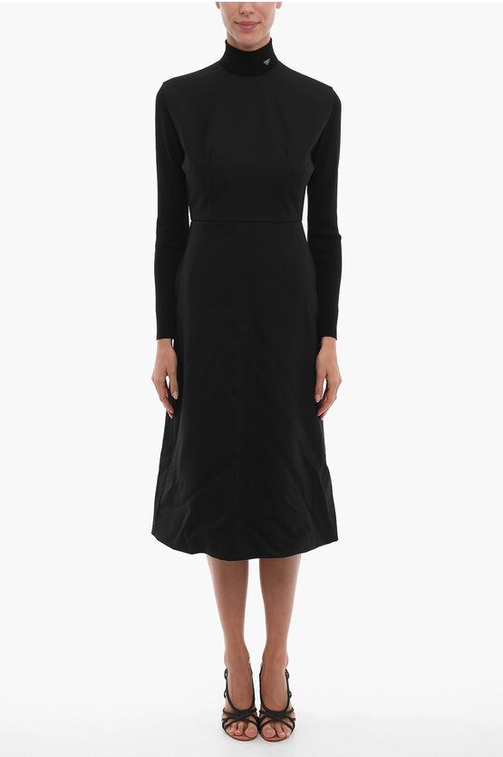 Prada Wool Long Sleeved Dress In Black