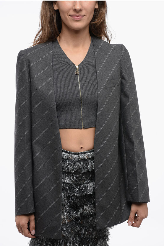 STELLA MCCARTNEY WOOL LUREX STRIPED BLAZER WITH-OUT COLLAR 