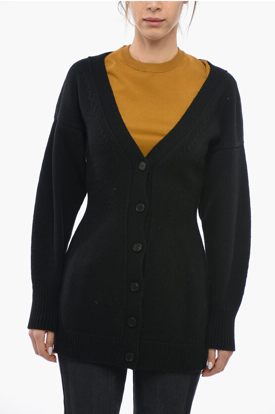 ALEXANDER MCQUEEN WOOL MAXI CARDIGAN WITH V-NECK