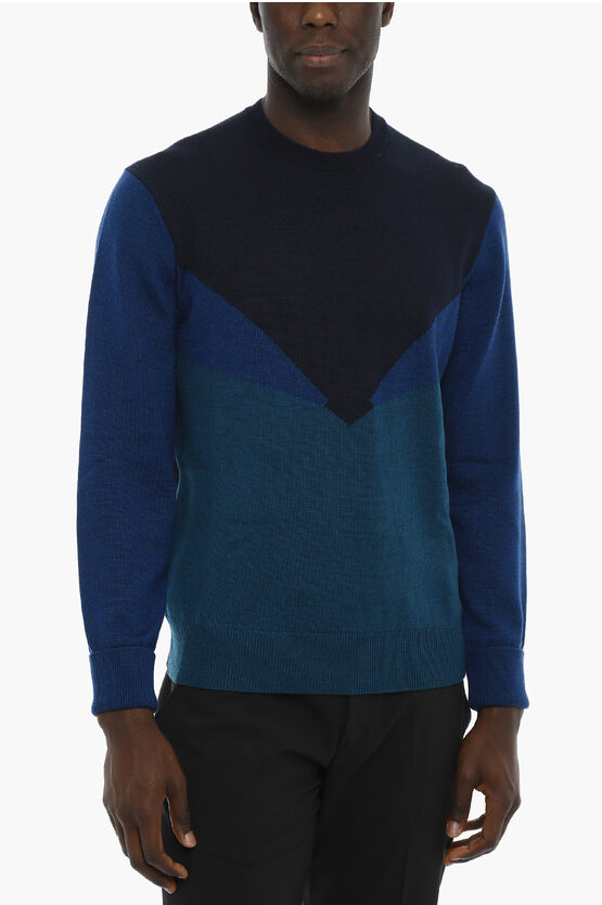Neil Barrett Wool Modernist Crew-neck Sweater In Blue