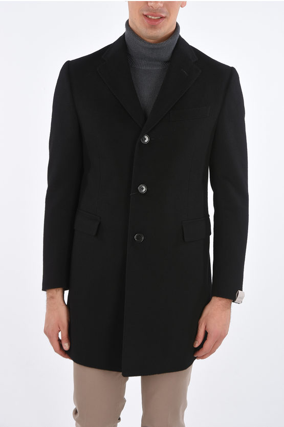 Corneliani Wool Notch Lapel Coat with Flap Pockets men - Glamood Outlet