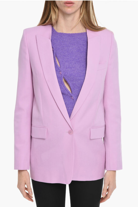 Stella Mccartney Wool One-button Blazer With Peak Lapel In Pink