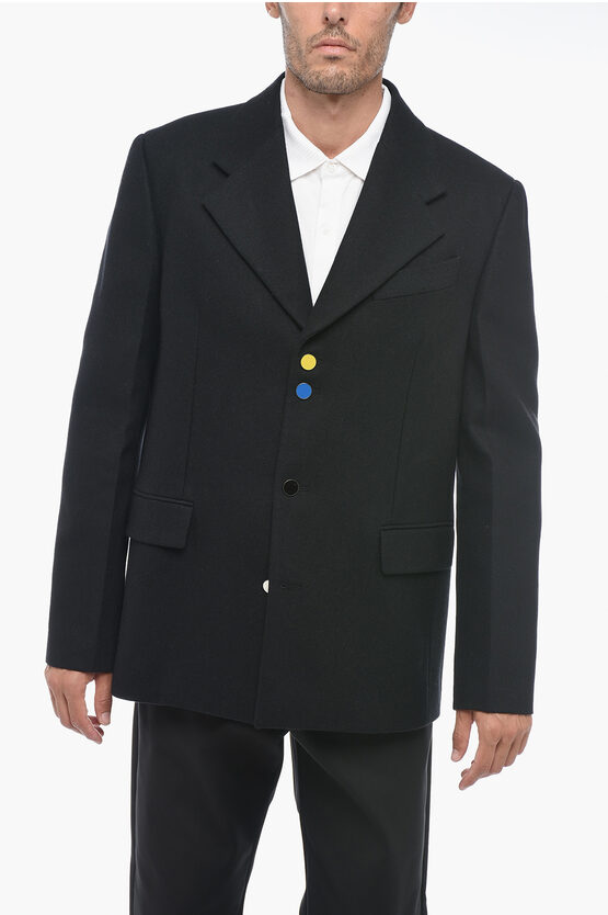 Shop Off-white Wool Oversized Blazer With Flap Pocket