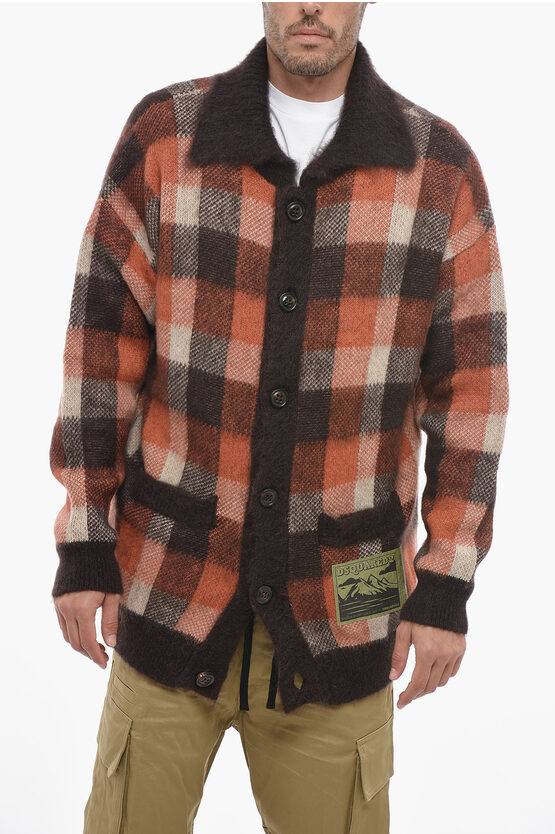 DSQUARED2 WOOL OVERSIZED CARDIGAN WITH CHECK PATTERN