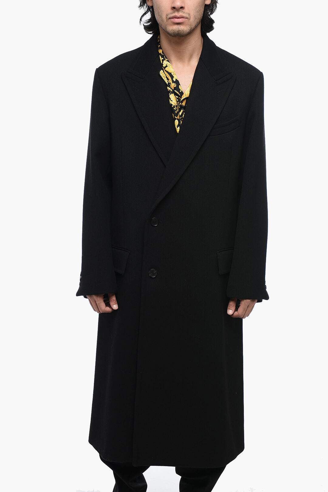 Auralee Wool Oversized Coat with Peak Lapel men - Glamood Outlet Auralee Wool Oversized Coat with Peak Lapel men - Glamood Outlet
