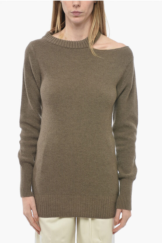 Sacai Wool Oversized Jumper With Open Shoulder In Brown