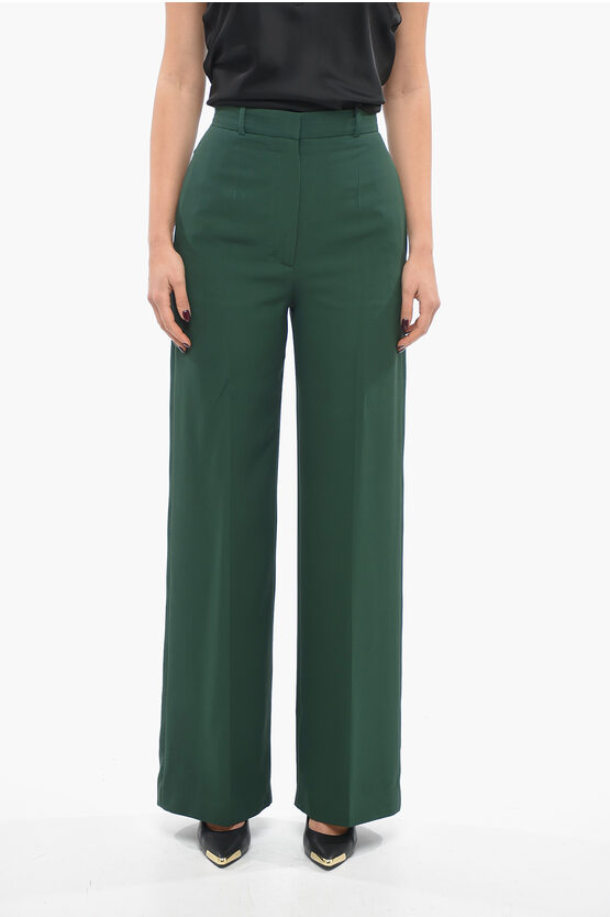 Burberry Wool Palazzo Pants With Belt Loops In Green