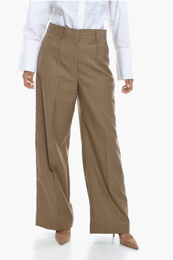 Burberry Wool Palazzo Trousers In Brown