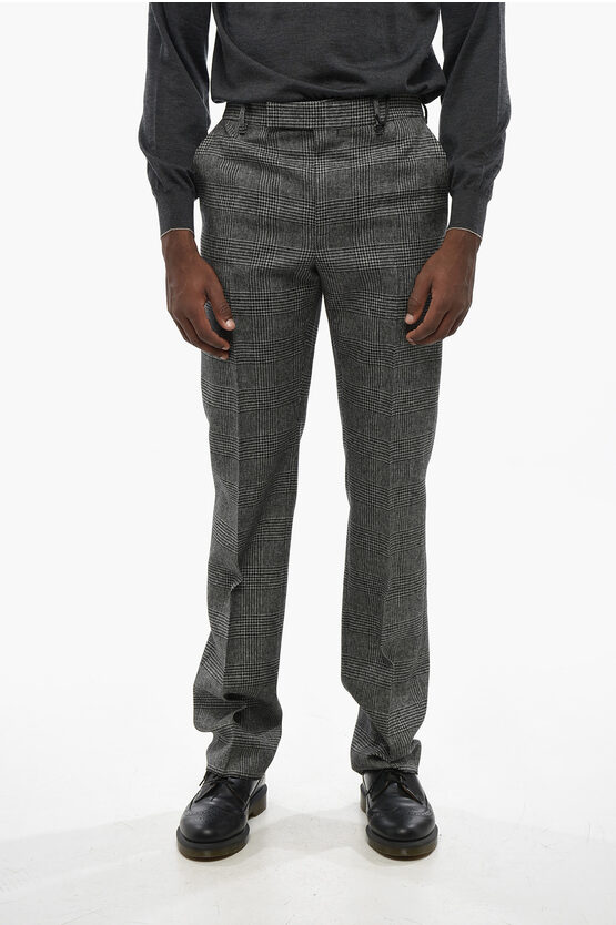 Celine Wool Pants With District Check Motif In Gray