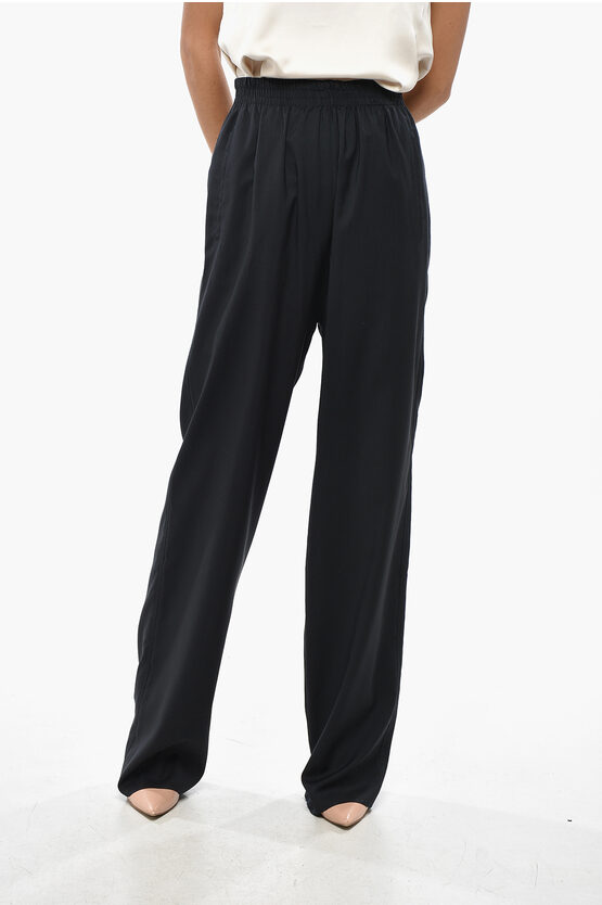 Super Blond Wool Pants With Elastic Waistband In Black