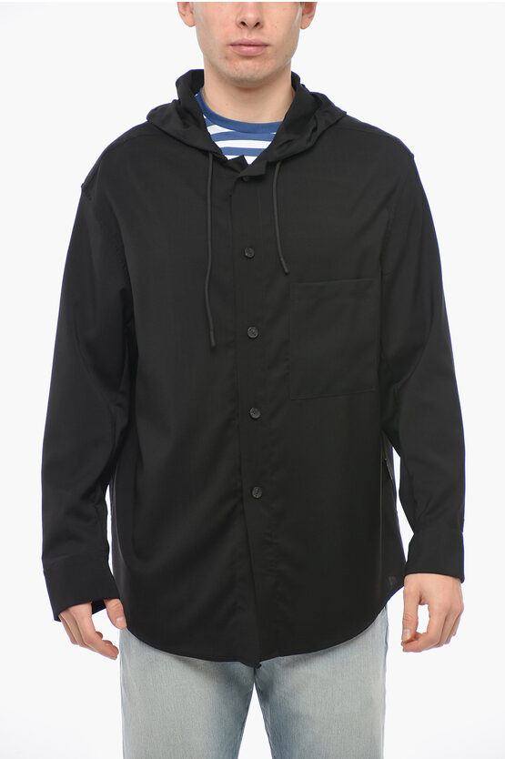 Hevo Wool Pescoluse Shirt With Hood In Black