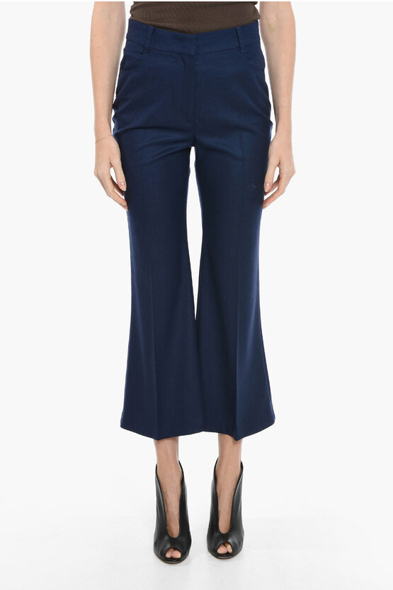 Stella Mccartney Wool Pleated Trousers With Flared Leg In Blue