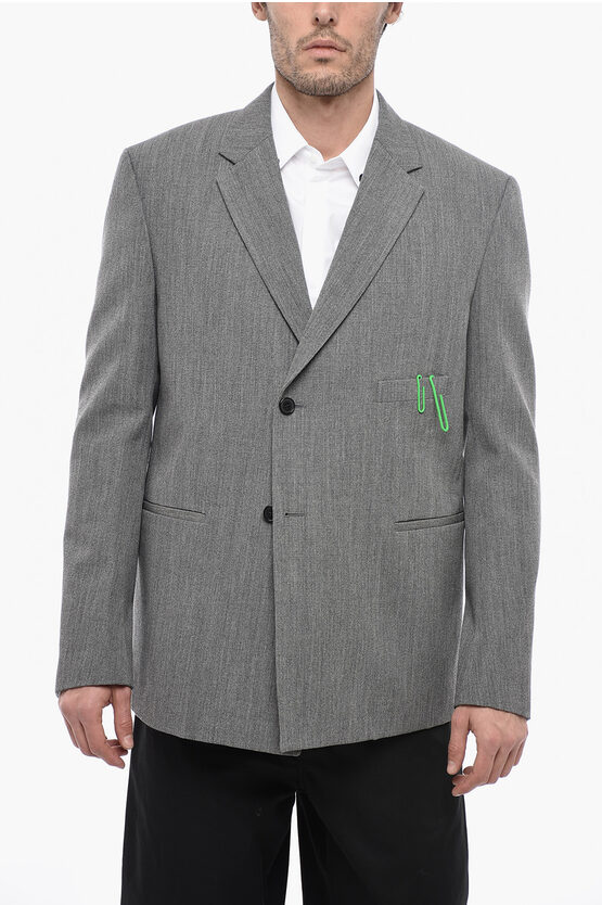 Off-white Wool Relaxed-fit Blazer With Brooch Detail In Gray