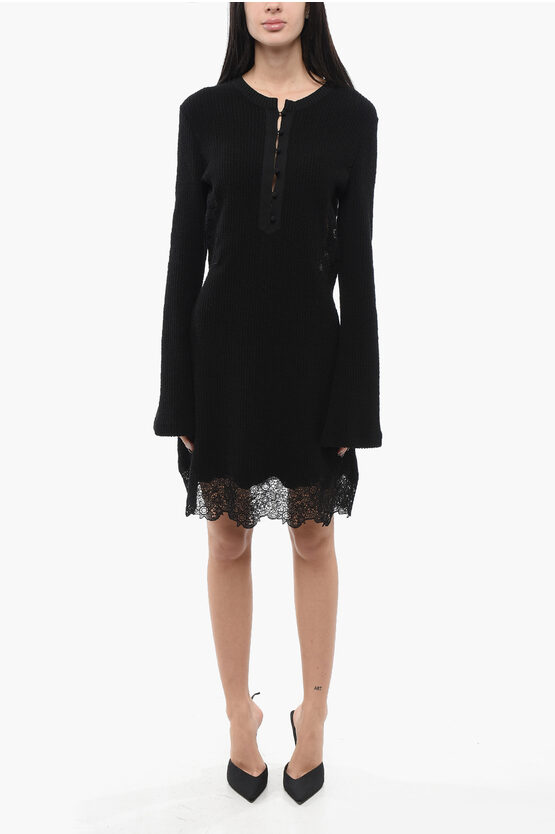 Chloé Lace-trimmed Ribbed Wool Mini Dress