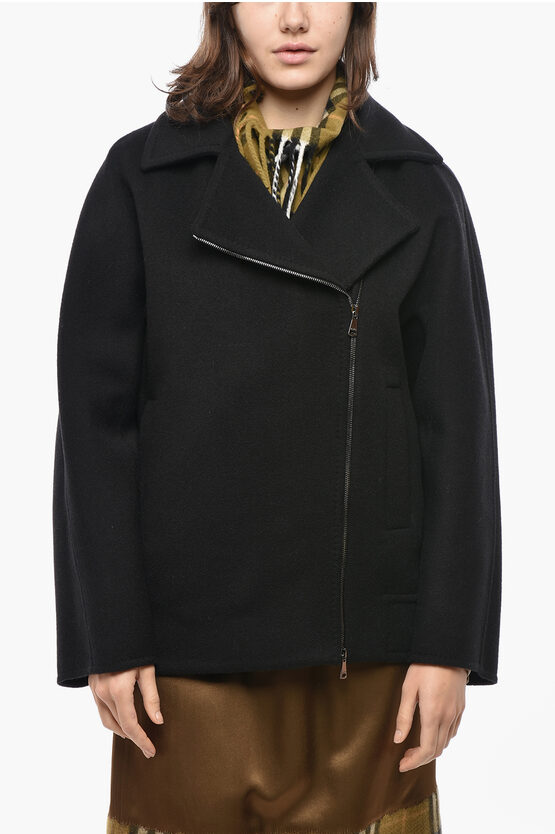 Max Mara Wool Rotondo Coat With Zip Closure In Black