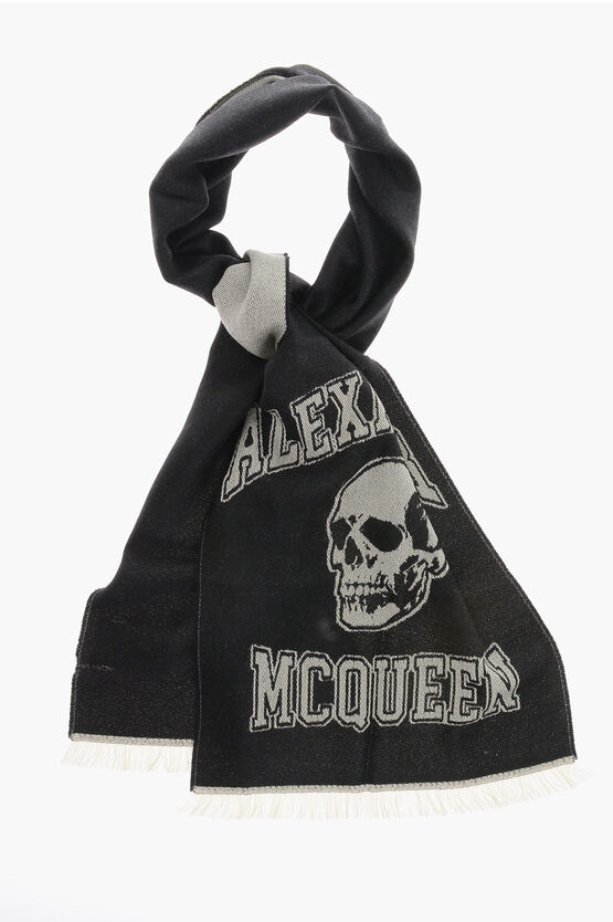 Shop Alexander Mcqueen Wool Scarf With Embroidery