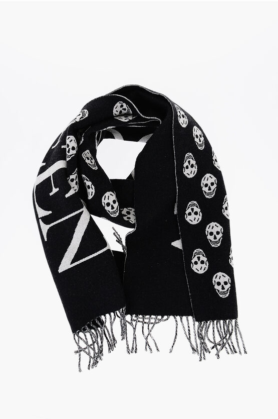 Shop Alexander Mcqueen Wool Scarf With Embroidery