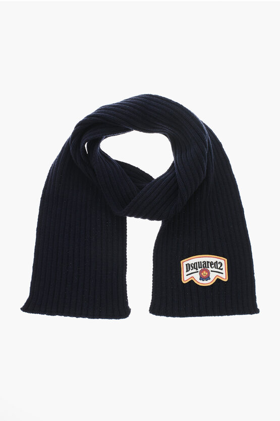 Dsquared2 Wool Scarf With Embroidery In Brown