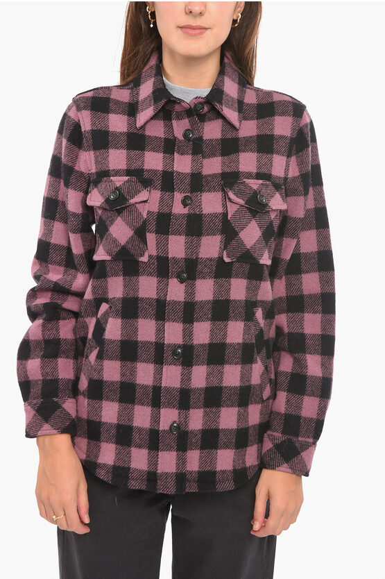Woolrich Wool Shirt With Check Pattern And Double Pocket In Pink