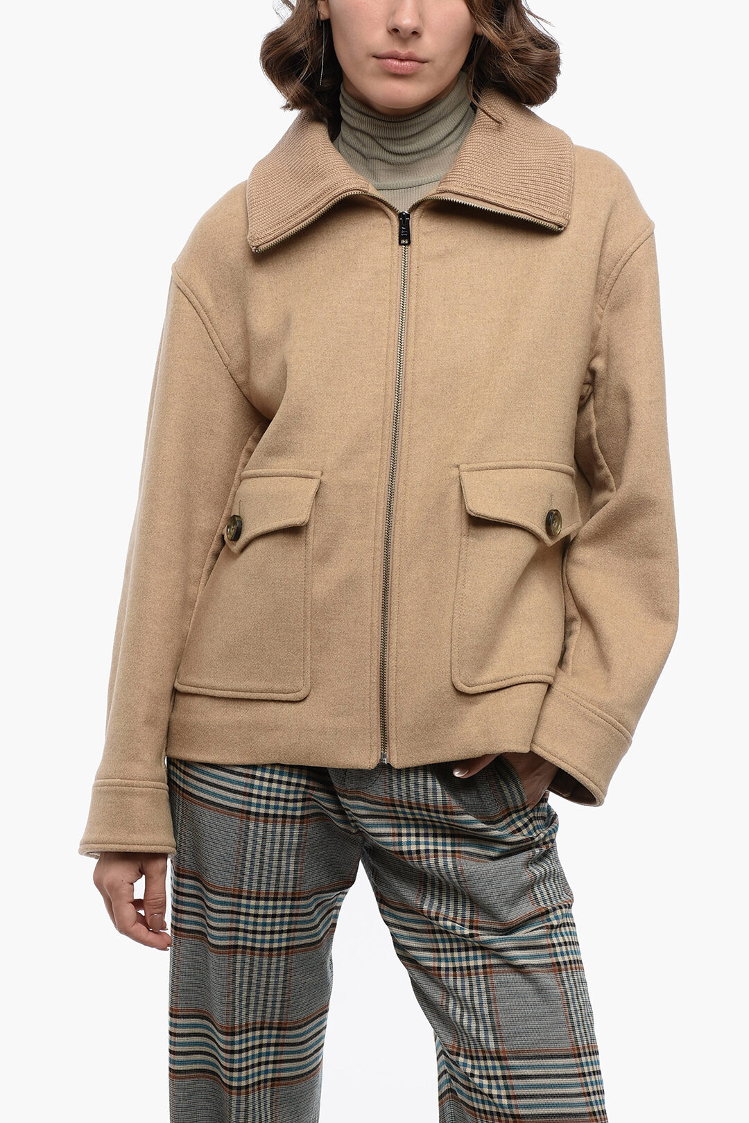Woolrich Wool Short Coat with Knitted Collar women - Glamood