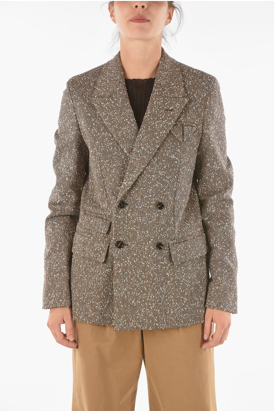 Bottega Wool Silk Blend Doublebreasted Blazer with Herringbone