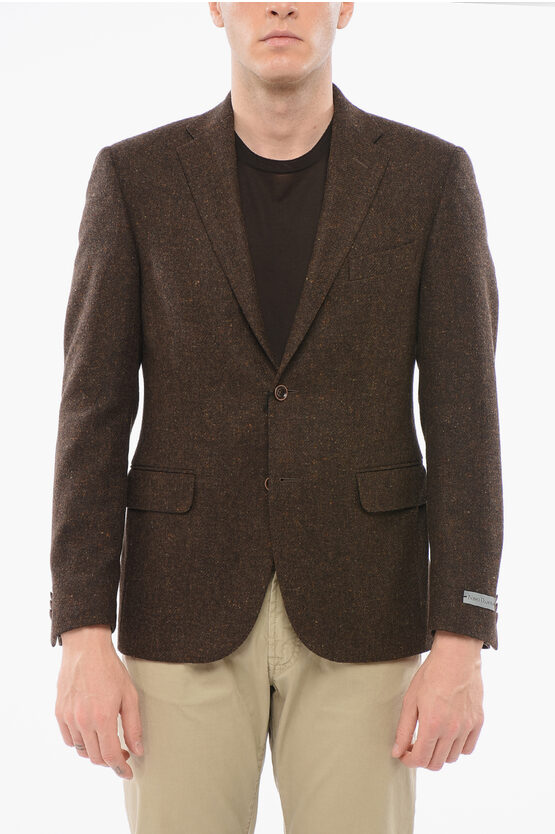 Nino Danieli Wool Single Breasted Blazer With Flap Pockets In Brown
