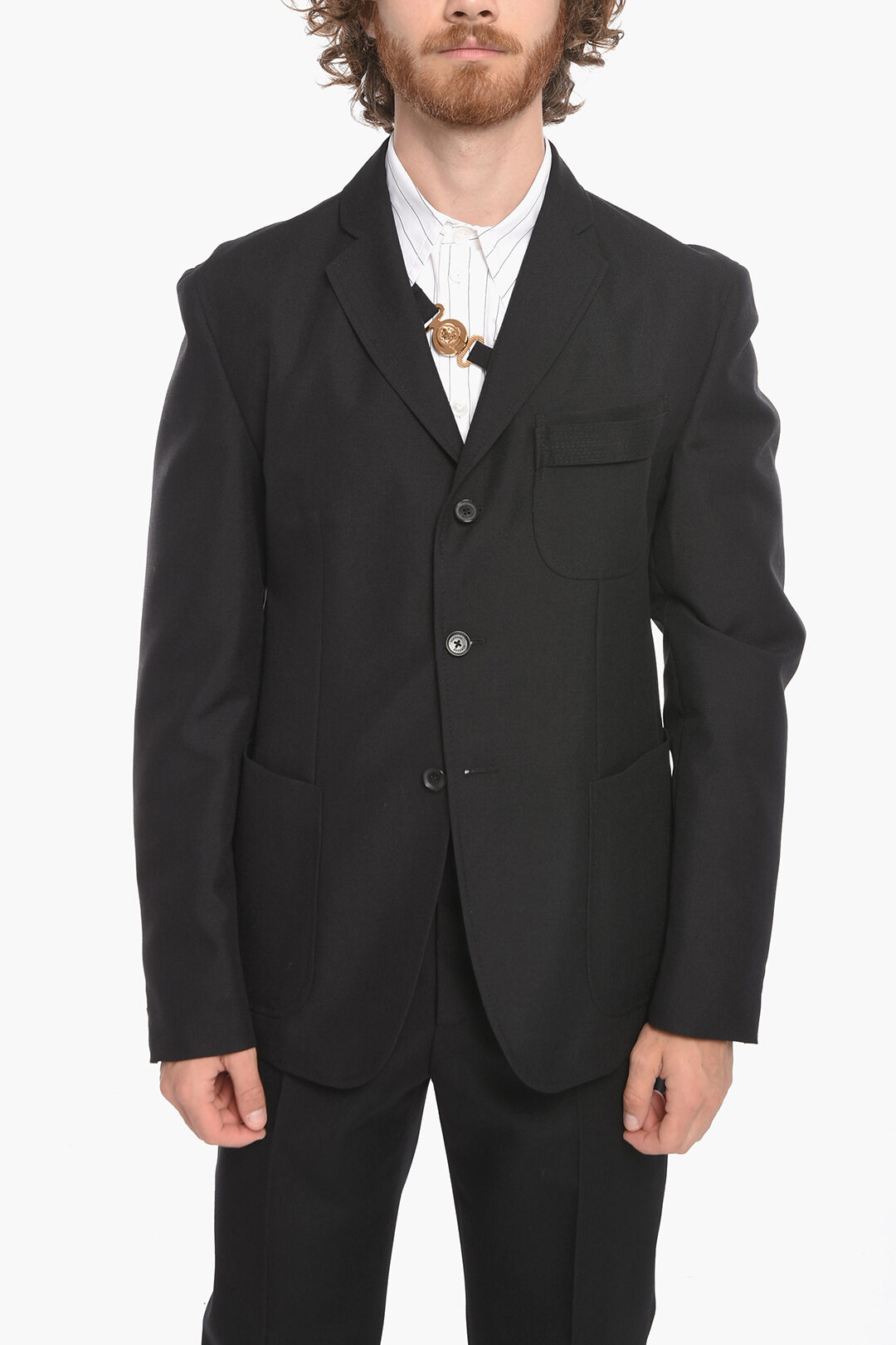 Wool Single-breasted Blazer with Patch Breast-pocket