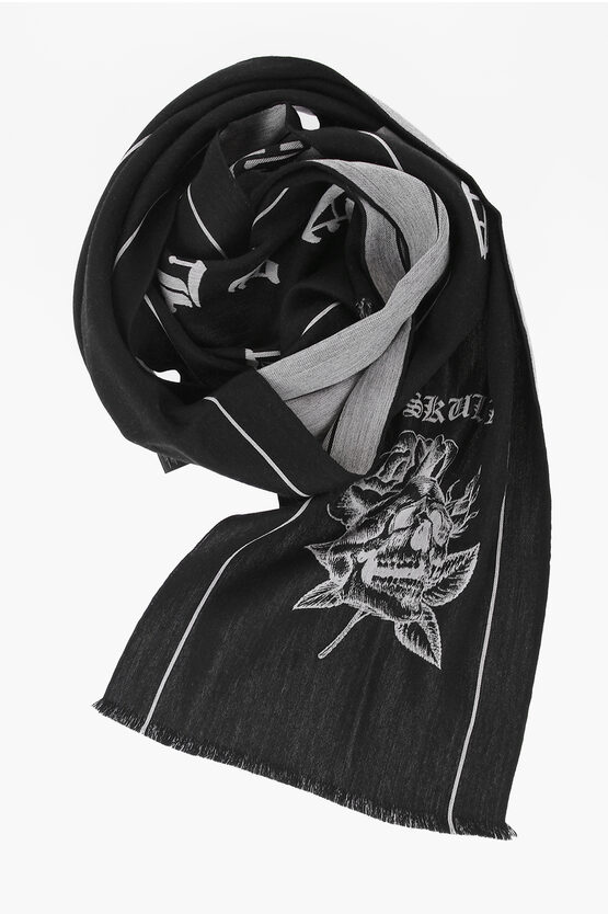 Shop Marcelo Burlon County Of Milan Wool Skull Tattoo Scarf With Jacquard Logo