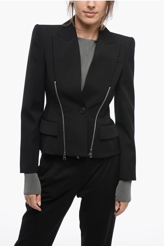 Shop Alexander Mcqueen Wool Slim Fit Blazer With Zip Details