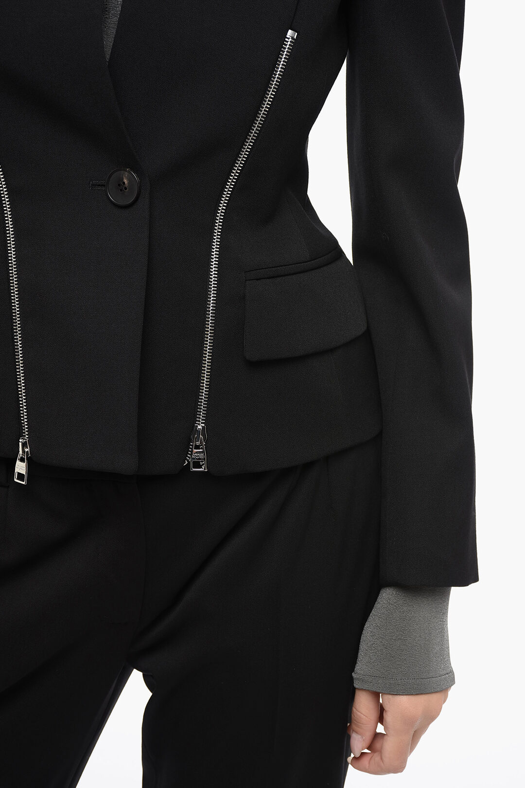Alexander McQueen Wool Slim Fit Blazer with Zip Details