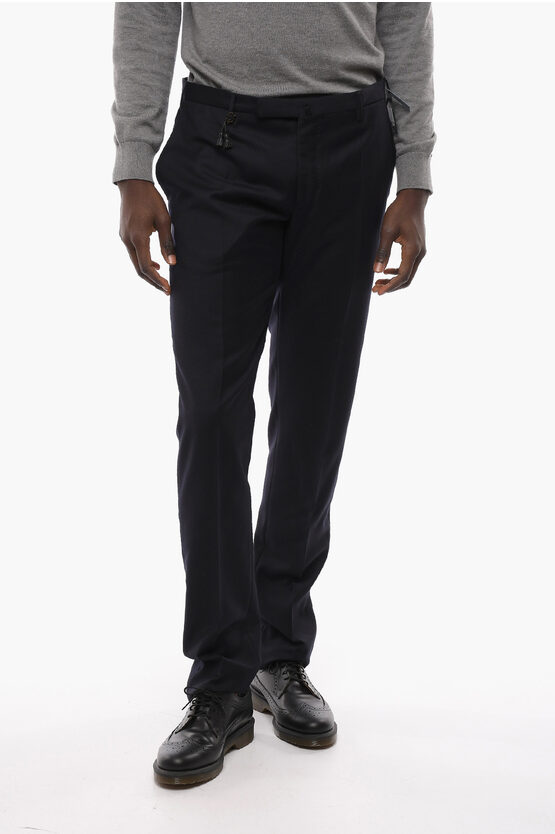 Incotex Wool Slim Fit Trousers With Hidden Closure In Black